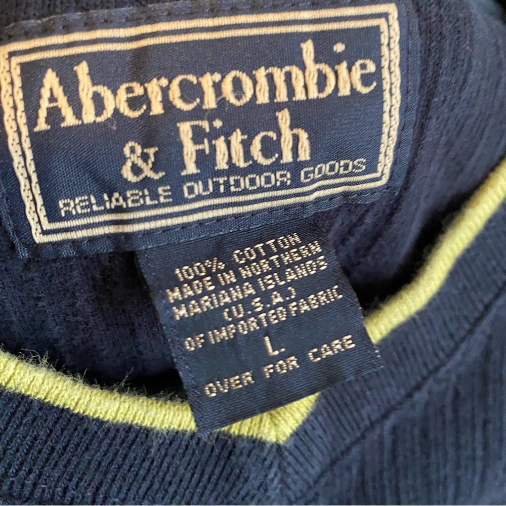 Men's Abercrombie and Fitch Navy V Neck Long Sleeve Navy/Green trim Sweater Sz L - Picture 4 of 8